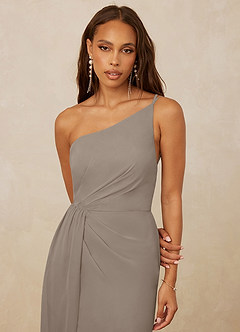 Christian Siriano Bridal for Azazie 1003 Bridesmaid Dresses Taupe Sheath One Shoulder Chiffon Dress image4