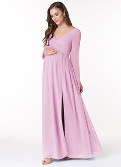 Azazie Teton Brautjungfernkleider für Schwangere A-Linie Langarm Chiffon Bodenlänge Kleid image3