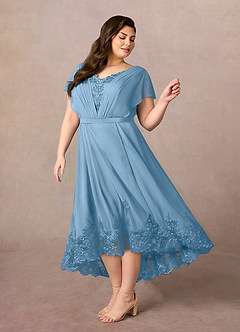 Azazie Palana vestidos de madre de la novia Vestido de Azul Acero de Gasa de Corte En A con Encaje image8