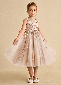 Azazie Lana Flower Girl Dresses English Rose A-Line Sleeveless Matte Satin Dress image5