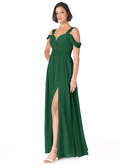 Azazie Lianne Bridesmaid Dresses Dark Green A-Line Off the Shoulder Chiffon Dress image3