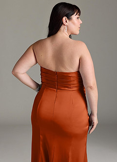 Azazie Yola Bridesmaid Dresses Burnt Orange Sheath V-Neck Pleated Stretch Satin Convertible Dress image15