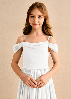 Azazie Shia Junior Formal Flower Girl Dresses Ivory A-Line Off the Shoulder Chiffon Dress image6