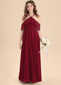 Azazie Tessabelle Junior A-Linie Schulterfrei Chiffon Kleid Burgunderrot image4