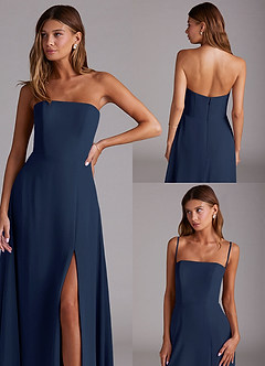 Azazie Wren Vestidos de damas de honor Vestido de Azul Marino Oscuro de Gasa de Corte en A Convertible con Corte Lateral image9
