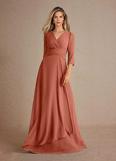 Azazie Mayfield Vestidos para mãe da noiva Vestido Argila de Chiffon de Linha A com Plissado image5
