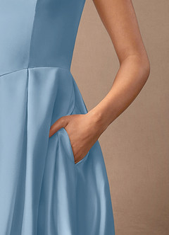 Azazie Fulton Moeder van de bruid jurken A-Lijn Jurk van Stretch Satijn Geplooid Poederblauw image7