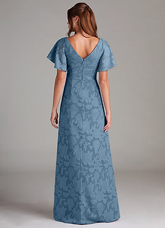Azazie Ambrosia Bridesmaid Dresses Steel Blue A-Line Pleated Floral Burnout Dress image7