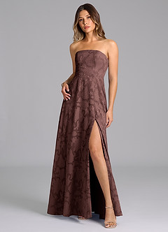 Azazie Wren Bridesmaid Dresses Espresso A-Line Strapless Floral Burnout Dress image3