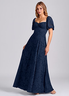 Azazie Mirian Brudtärnklänningar Klä av A-Linje i Blommig Utbrändhet Älskling Halsringning Mörk Marinblå image3