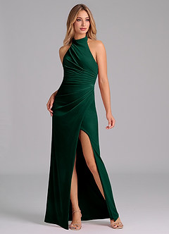 Azazie Jemma Bridesmaid Dresses Emerald Sheath Pleated Velvet Dress image6