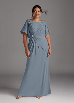 Azazie Louanne Mother of the Bride Dresses Dusty Blue Mermaid Boatneck Pleated Luxe Knit Dress image7