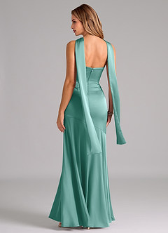 Azazie Shiloh Vestidos de damas de honor Vestido de Aqua de Satén Elástico de Corte Sirena Convertible con Sin tirantes image7
