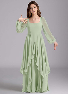 Azazie Clara Junior Abito A-Line in Chiffon Blusa Verde Salvia image6