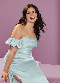 Barbie ♥ Azazie Jurken voor bruidsmeisjes Converteerbaar Jurk van Stretch Satijn met Kolom Off the Shoulder De Nevel image16