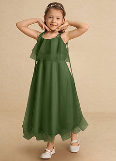 Azazie Bunie Flower Girl Dresses Olive A-Line Spaghetti Strap Tulle Dress image8