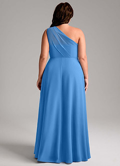 Azazie Phaedra Bridesmaid Dresses Blue Jay A-Line One Shoulder Chiffon Dress image8
