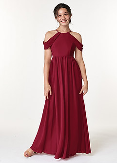 Azazie Seneca Junior Dusty Blue A-Line Off the Shoulder Chiffon Dress image1