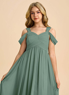 Azazie Lianne Junior Eucalyptus A-Line Off the Shoulder Chiffon Dress image4