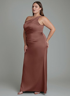 Azazie Akilah Vestidos de damas de honor Vestido Expresado de Satén Elástico de Corte Sirena con Un hombro image11