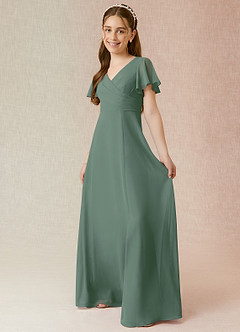 Azazie Induh Junior Eucalyptus A-Line Ruched Chiffon Dress image3