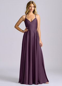 Azazie Truce Robes de demoiselle d'honneur Robe Trapèze en Satin extensible Prune image3