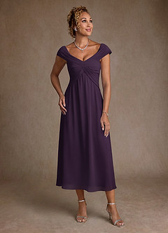 Azazie Mirta Kleider für die Brautmutter A-Linie Plissee Blumen-Burnout Kleid Pflaume image1