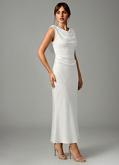 Azazie Kieryn Bridesmaid Dresses White Mermaid Pleated Stretch Satin Dress image4