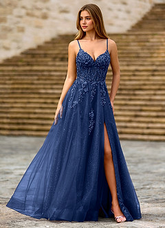 Milliener Bleu Marine Robe de bal en tulle à fleurs image4