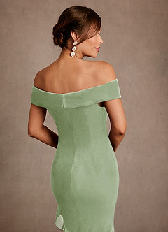 Azazie Billings Mother of the Bride Dresses Dusty Sage Mermaid Off the Shoulder Velvet Dress image6