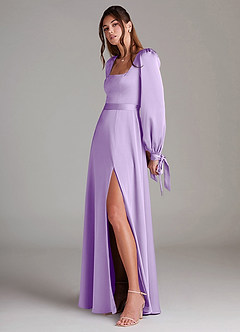 Azazie Leonia Bridesmaid Dresses Lilac A-Line Long Sleeve Stretch Satin Dress image5