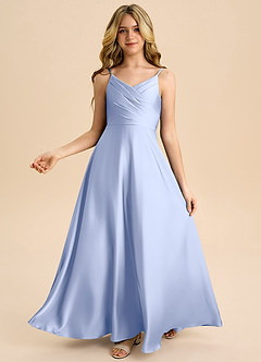 Azazie Bug Junior Ice A-Line Pleated Stretch Satin Dress image2