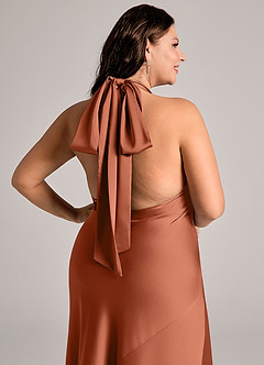 Azazie Velli Abiti da Damigella Abito Sirena in Raso Elasticizzato Collo Alto Cedro Rosa image13