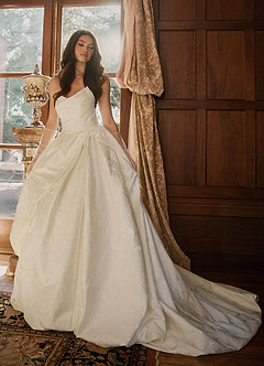 Azazie Allira Bröllopsklänningar Klä av Balklänning i Blommig Jacquard Axelbandslös Antik Vit image3