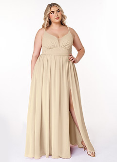 Azazie Rayna Bridesmaid Dresses Champagne A-Line V-Neck Pleated Chiffon Dress image7