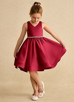 Azazie Julietta Flower Girl Dresses Scarlet Ball-Gown Convertible Tulle Dress image4