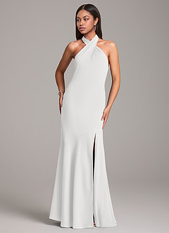 Azazie Lorena Vestidos de madrinha de casamento Vestido Branco de Chiffon de sereia com Plissado image4