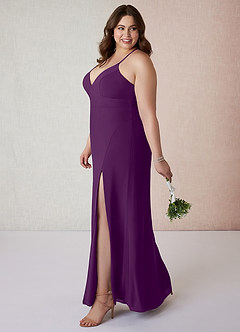 Azazie Becca Bridesmaid Dresses Grape Sheath V-Neck Chiffon Dress image9