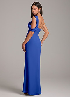 Azazie Wynter Bridesmaid Dresses Royal Blue Sheath Off the Shoulder Chiffon Dress image5