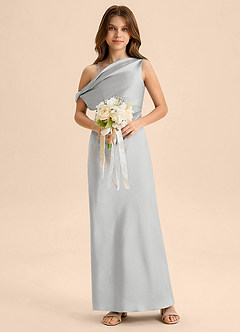 Azazie Emerson Junior Robe Fourreau en Satin extensible Épaule décolletée Argent image3