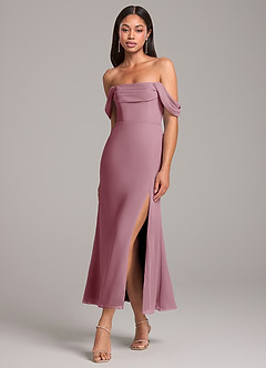Azazie Saige Bridesmaid Dresses Vintage Mauve Sheath Off the Shoulder Chiffon Convertible Dress image3