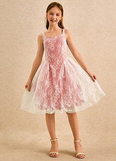 Azazie Cubbie Girls Formal Flower Girl Dresses Salmon Pink A-Line Lace Dress image4