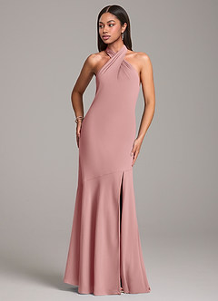 Azazie Lorena Bridesmaid Dresses Dusty Rose Mermaid Pleated Chiffon Dress image4