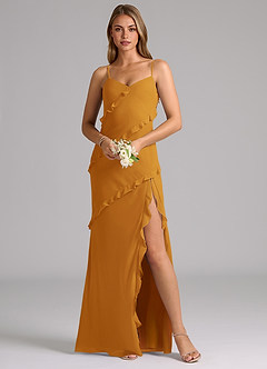 Azazie Nancie Brautjungfernkleider Meerjungfrau-Linie Gestreift Chiffon Kleid Butterscotch image8