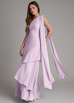 Azazie Monique Bridesmaid Dresses Frosted Lilac A-Line One Shoulder Chiffon Dress image4