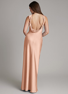 Azazie Dimitra Bridesmaid Dresses Rose Gold Sheath Pleated Stretch Satin Dress image7