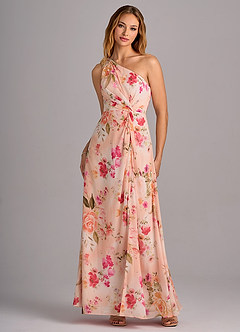 Azazie Brooke Brautjungfernkleider A-Linie One-Shoulder Chiffon Kleid Abstrakter Blumenstrauß image4