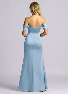 Azazie Auden Bridesmaid Dresses Powder Blue Sheath Off the Shoulder Stretch Satin Convertible Dress image2