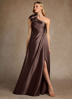 Azazie Easton Mother of the Bride Dresses Ganache A-Line One Shoulder Stretch Satin Dress image4