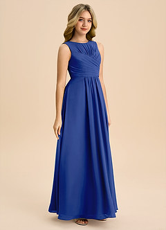 Azazie Skyla Junior Royal Blue A-Line Pleated Chiffon Dress image4